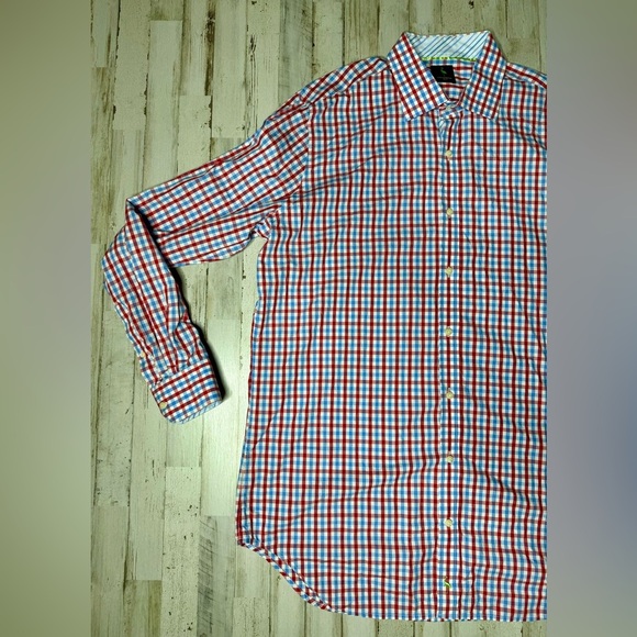 Tailorbyrd Mens Dress Shirt 2XLT Flip Cuff Long Sleeve Red Blue Button Up - Picture 4 of 14